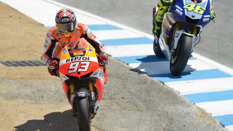 Marquez, Rossi, Repsol Honda Team, Yamaha Factory Racing, Laguna Seca RAC © Gigi Soldano / Milagro