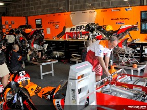 Repsol Honda staff at work in garage