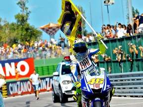 Rossi celebrates GP win in Misano