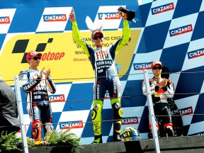 Lorenzo, Pedrosa an Rossi on the podium at Misano