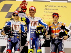 Lorenzo, Rossi and Dovizioso on the podium at the Commercialbank G.P. of Qatar