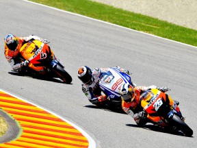Pedrosa riding ahead of Lorenzo and Dovizioso during the Race at Mugello