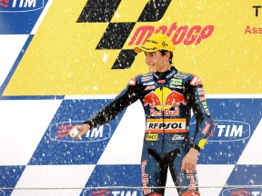 Marc Marquez on the podium in Assen