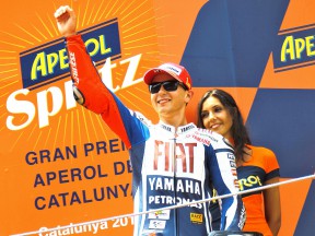 Jorge Lorenzo on the podium at the Catalunya Circuit