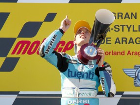 Pol Espargaró on the podium at Motorland Aragón