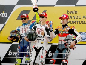Rossi, Lorenzo and Dovizioso on the podium at Estoril