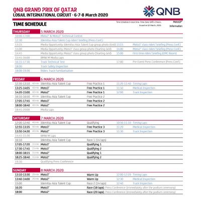 Revised Time Schedule Grand Prix Of Qatar Motogp