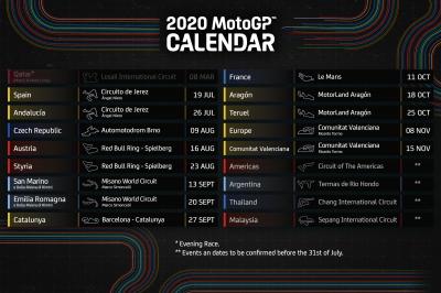 Motogp Is Back 改訂版の２０２０年シーズン開催日程 Motogp