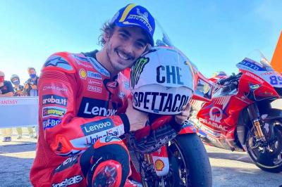 "The only way to celebrate was with his helmet" - Bagnaia 
