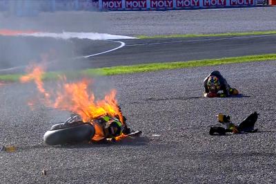 RED FLAG: Bezzecchi's GP21 explodes into ball of flames 