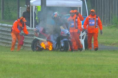 WATCH: Alex Marquez' Ducati catches fire after Q1 crash 